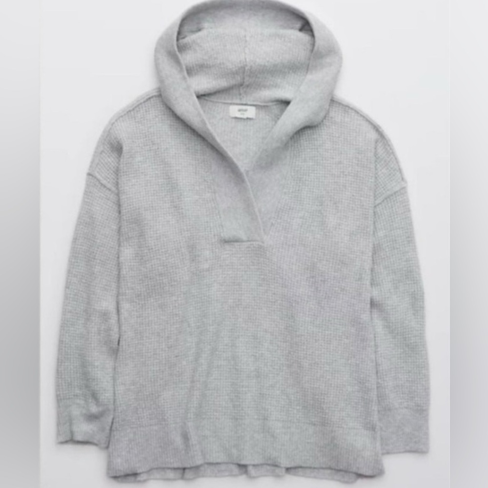 EUC Aerie CozyUp Waffle Sweater Hoodie size medium gray